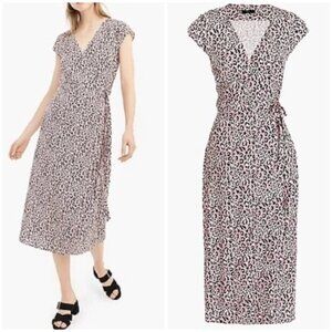 "NWT" J Crew Midi Wrap Dress Soft Rayon Pink Leopard Print In Size XS‎